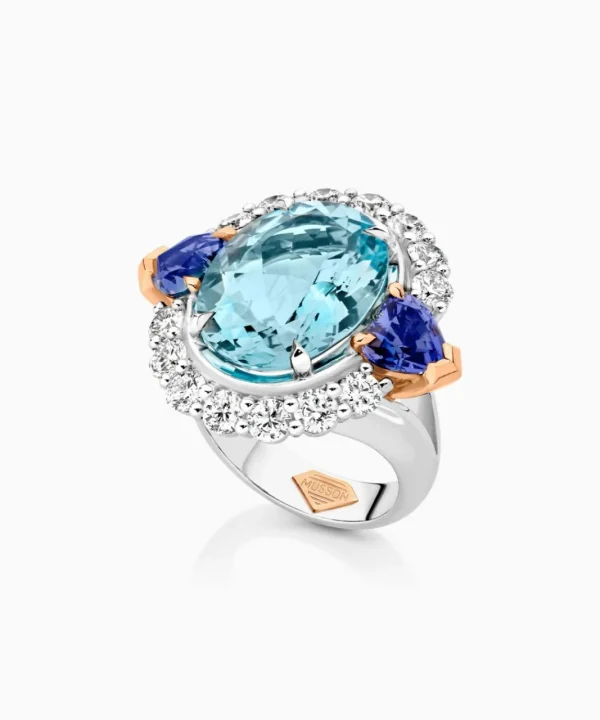 Cheap Musson Grace Aquamarine, Tanzanite and Diamond Ring